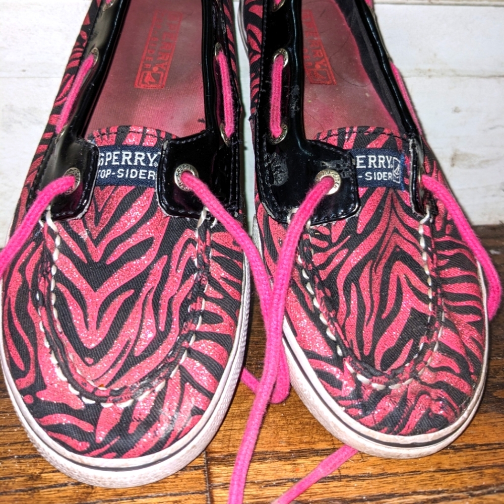 Sperry's Women 7 HOT Pink Zebra Stripes Top Siders